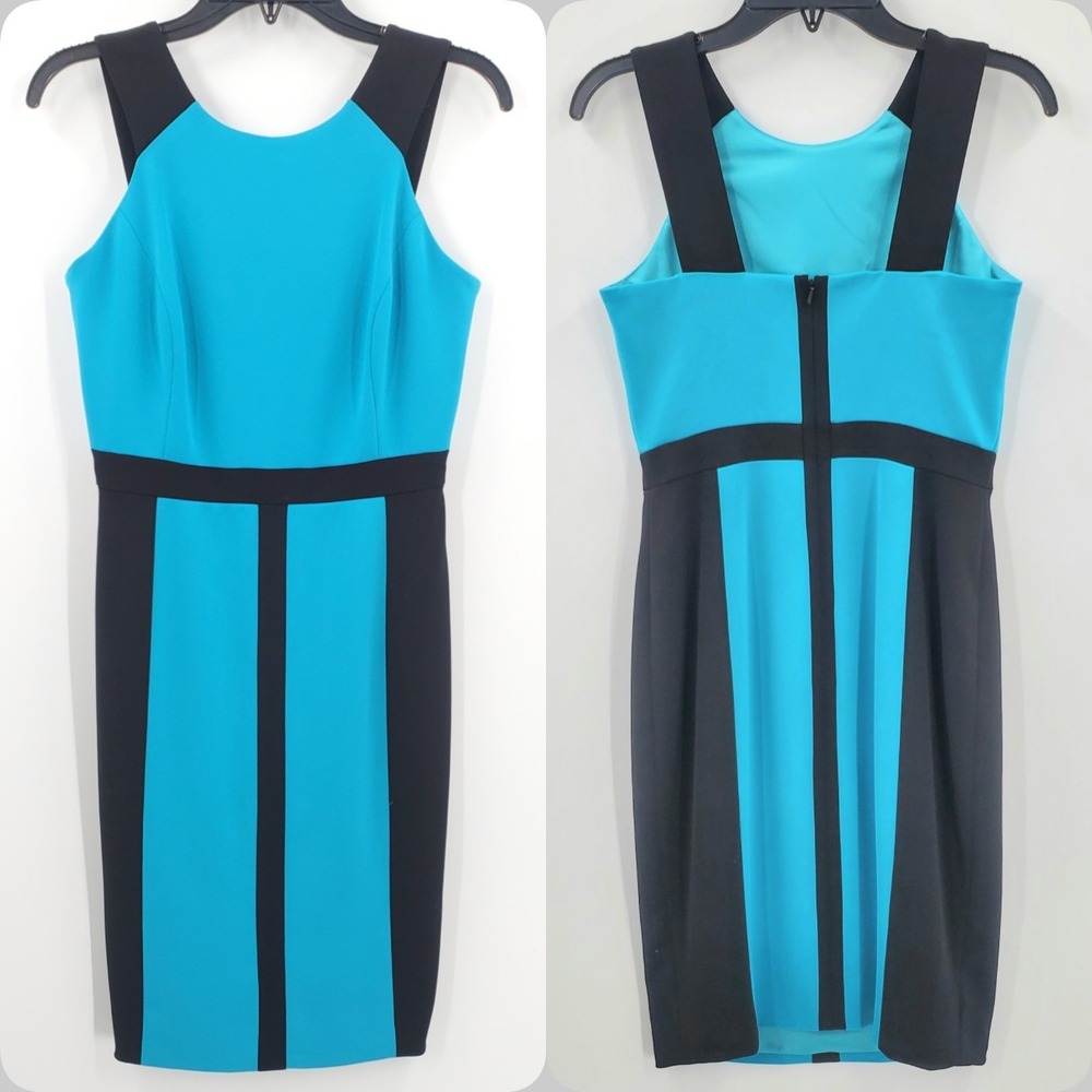 Women's Jay Godfrey Blue Colorblock Sheath Cocktail Dress Size 4